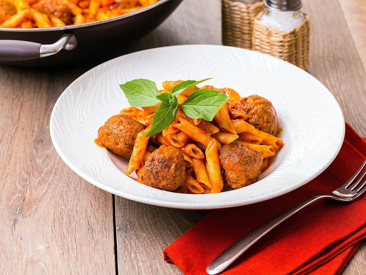 Beef Meatballs with Penne in Spicy Tomato Sauce