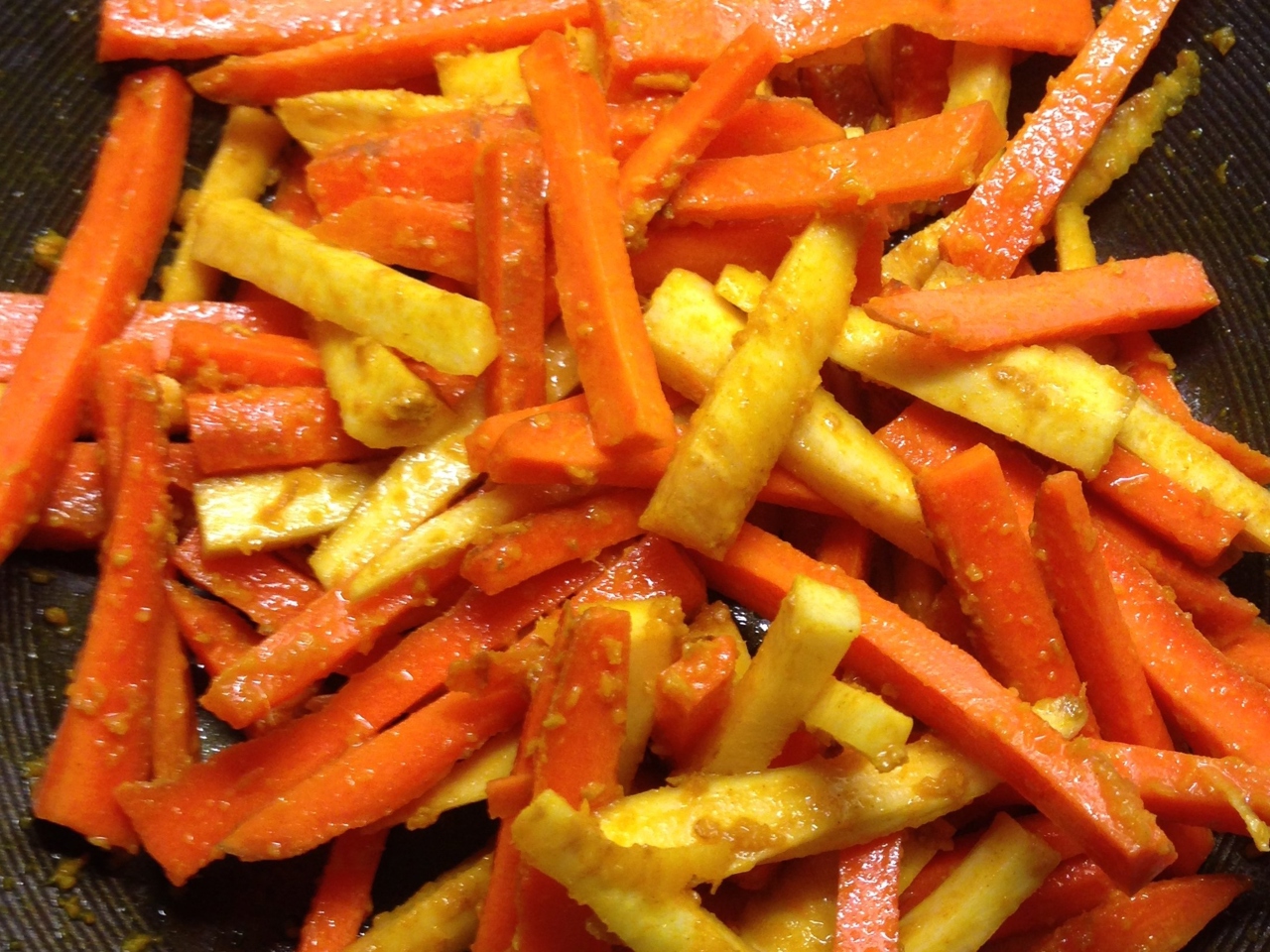 Carrots and Parsnips Glazed in Ginger-Honey Sauce with Turmeric