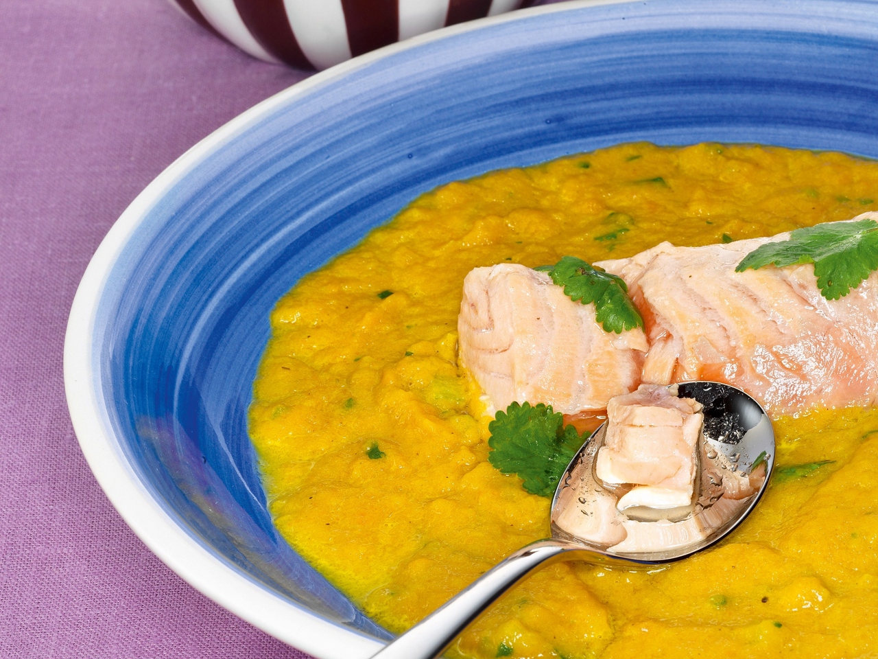 Carrot Soup with Fish and Cilantro