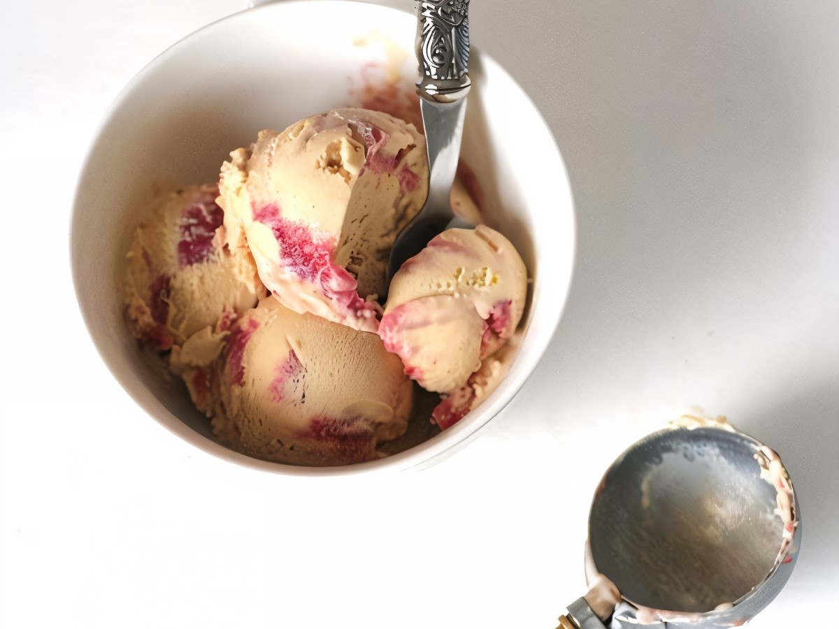 Ice Cream with Cane Sugar and Strawberry-Rhubarb Layer