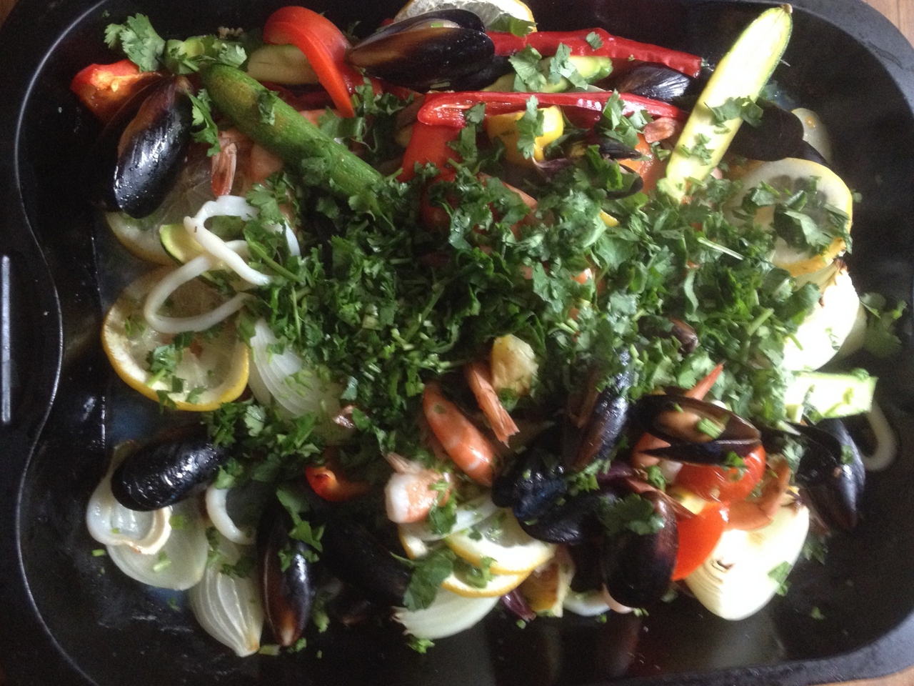 Seafood with Vegetables and Fruits