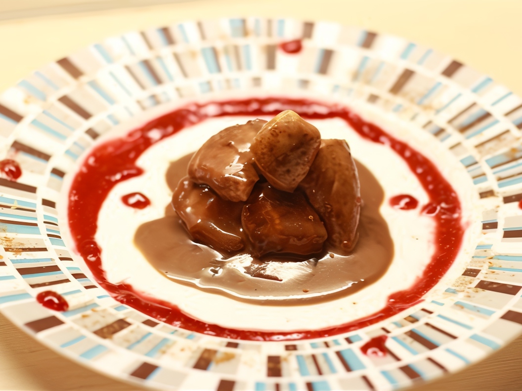 Tender Chicken Fillet Poached in Hot Chocolate with Raspberry Sauce