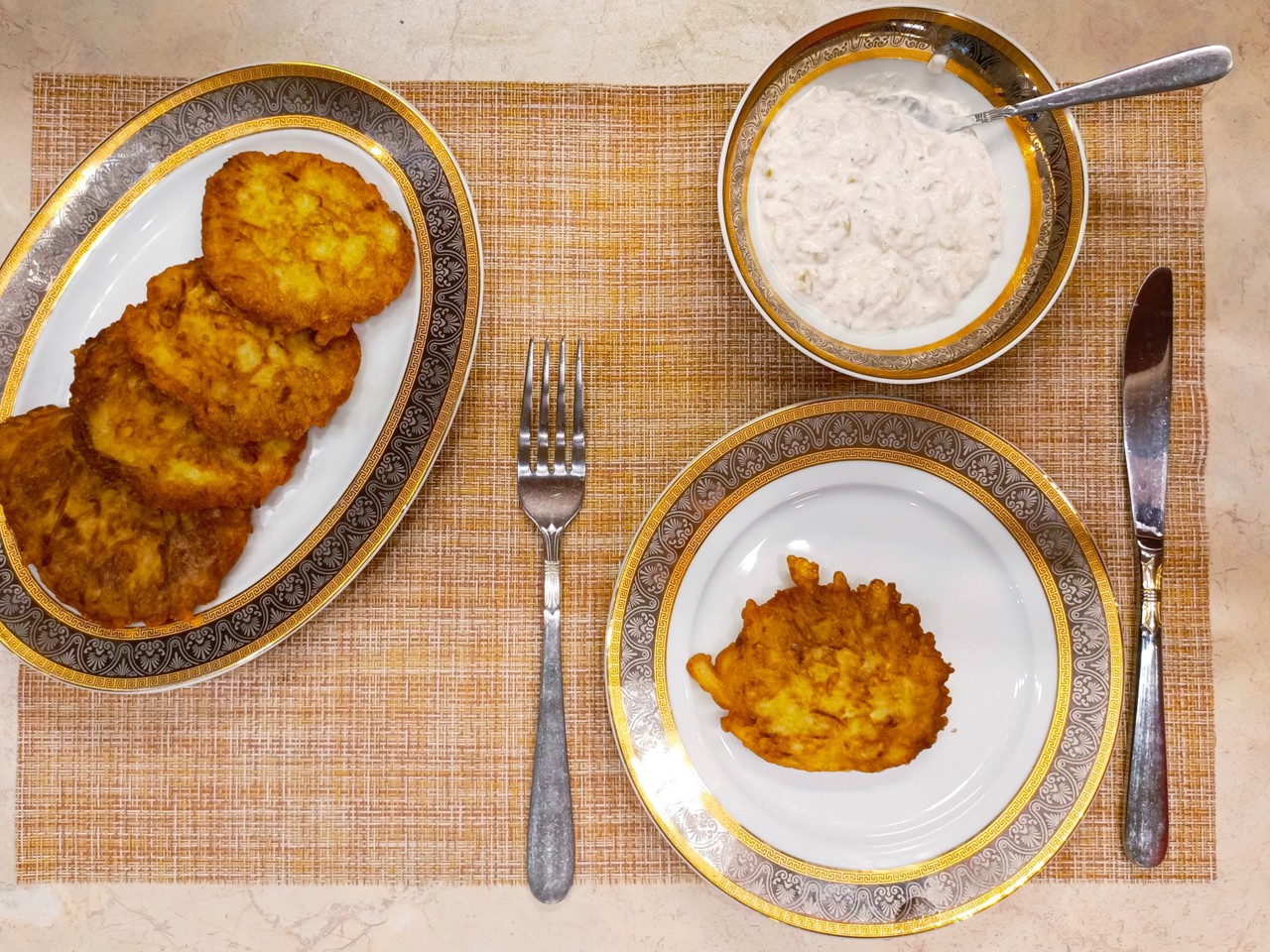 Potato and Zucchini Fritters with Tuna Sauce