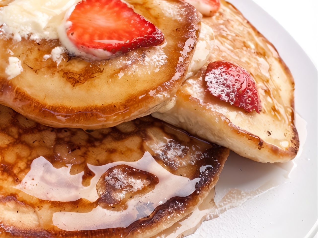 American-Style Pancakes with Strawberries and Bananas