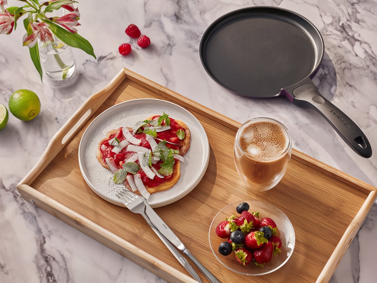 Pancakes with Strawberries and Coconut