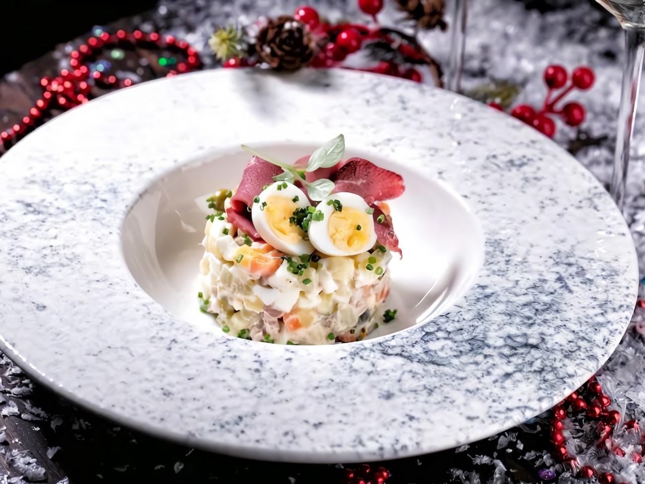 Olivier Salad with Smoked Duck