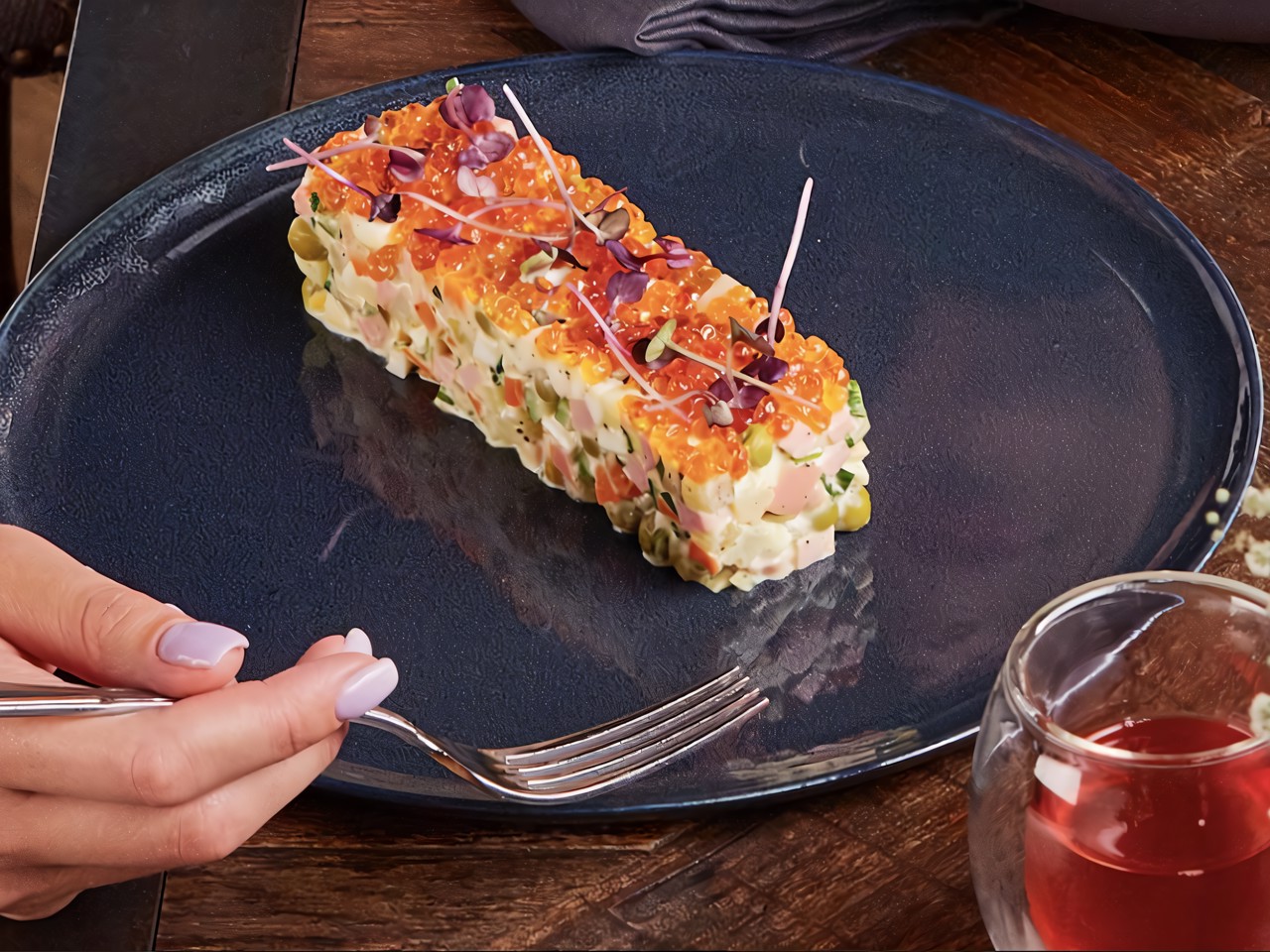 Olivier Salad with Red Caviar