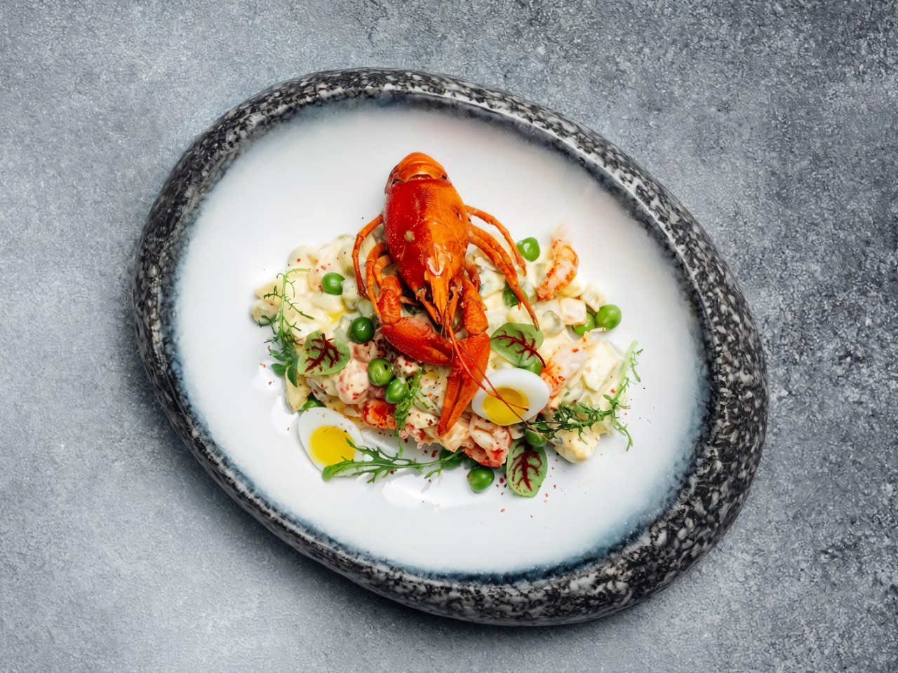 Olivier Salad with Crawfish Tails and Homemade Mayonnaise