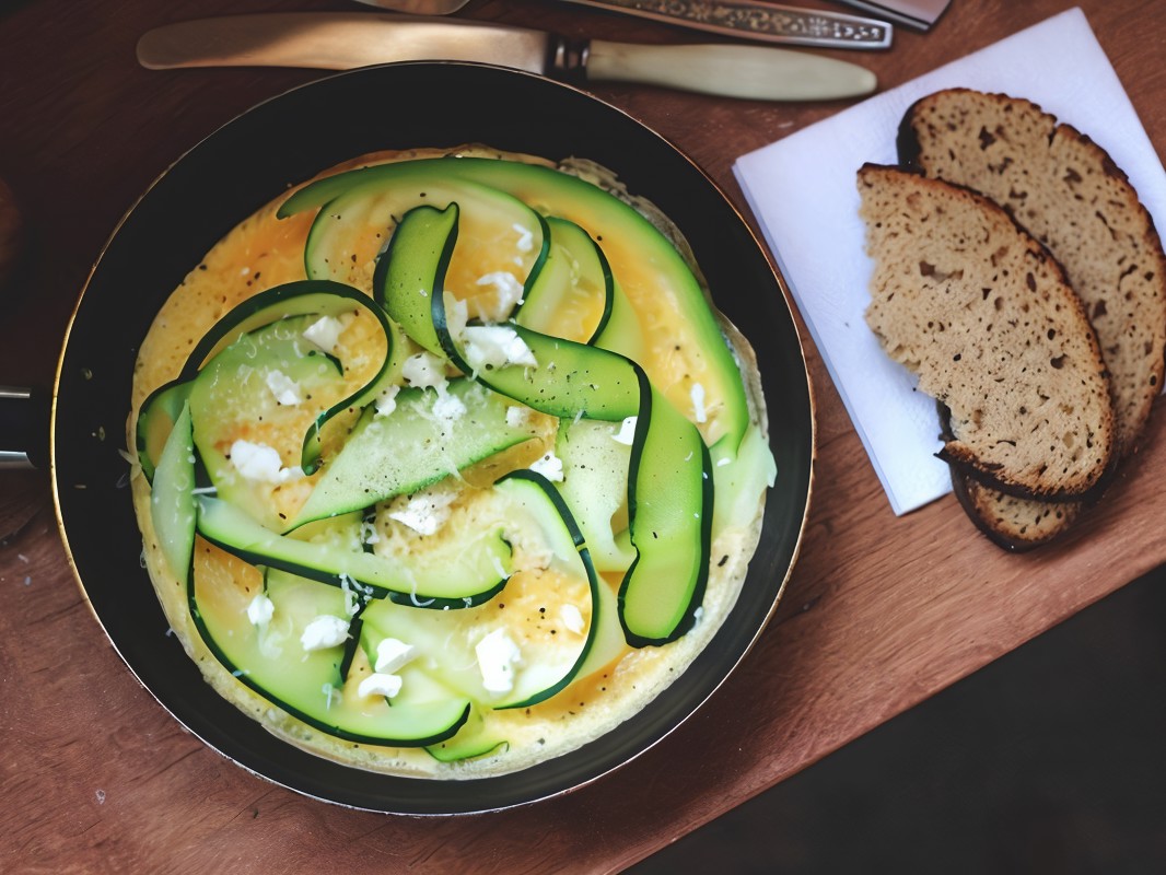 Omelet with Zucchini, Green Onions, and Feta Cheese