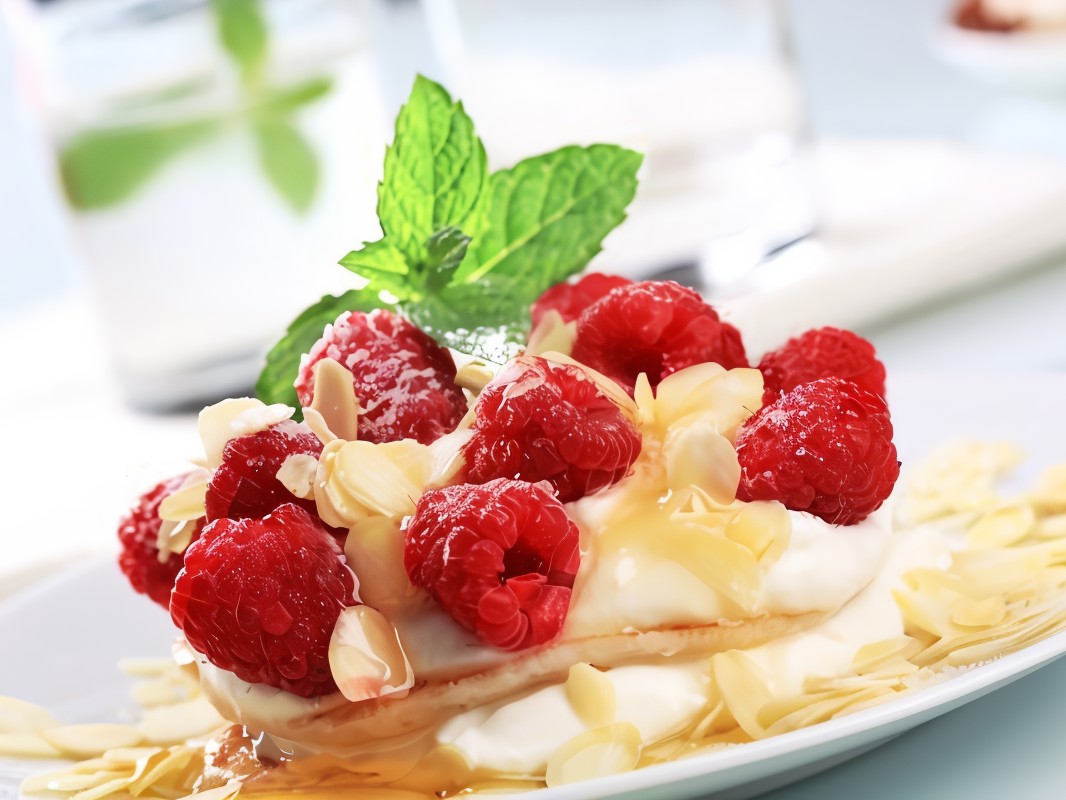 Nut Pancakes with Raspberries