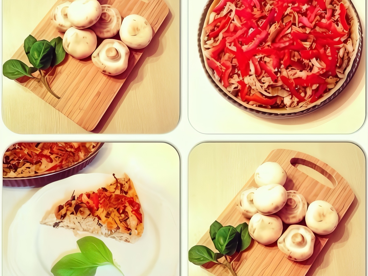 Open Pie with Chicken, Mushrooms, and Sweet Pepper