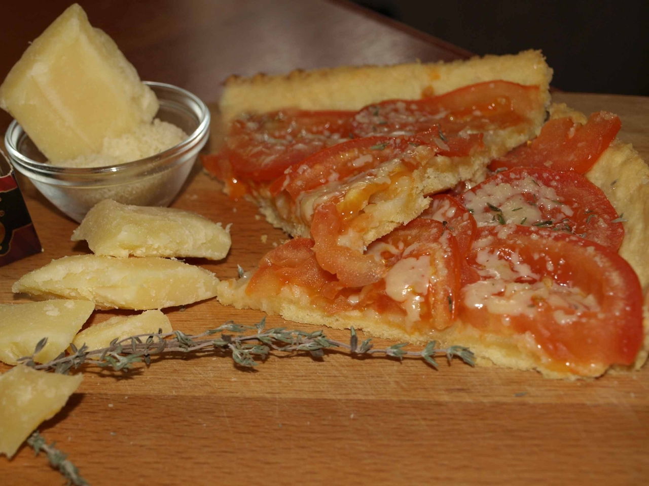 Open Pie with Tomatoes, Thyme, and Cheese
