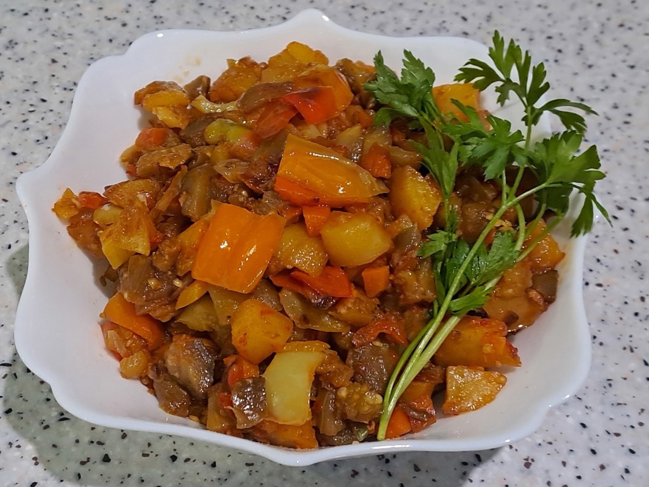 Vegetable Stew with Eggplant in a Skillet