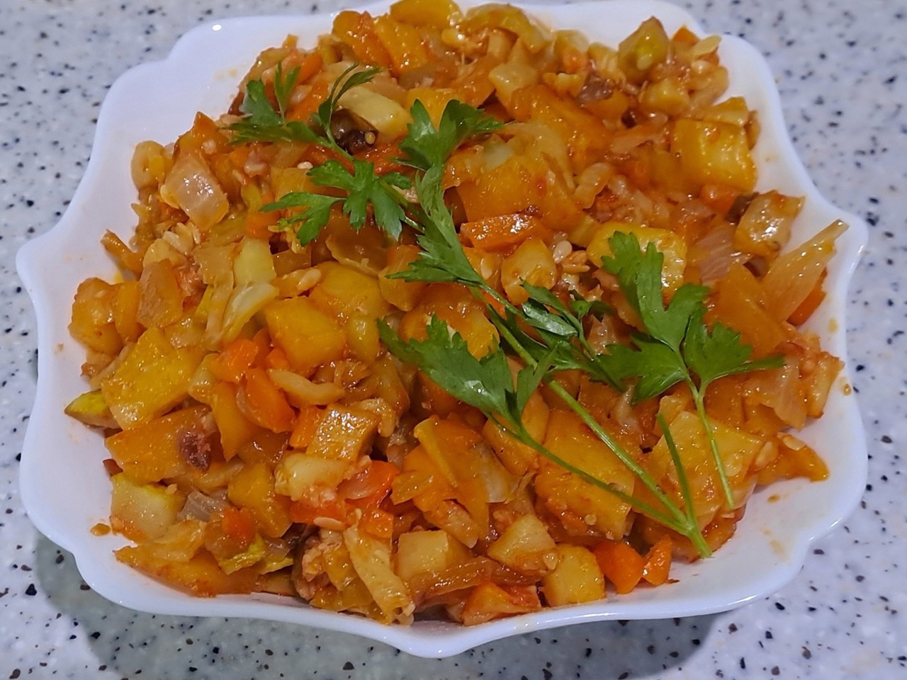 Vegetable Stew with Young Zucchini in a Skillet