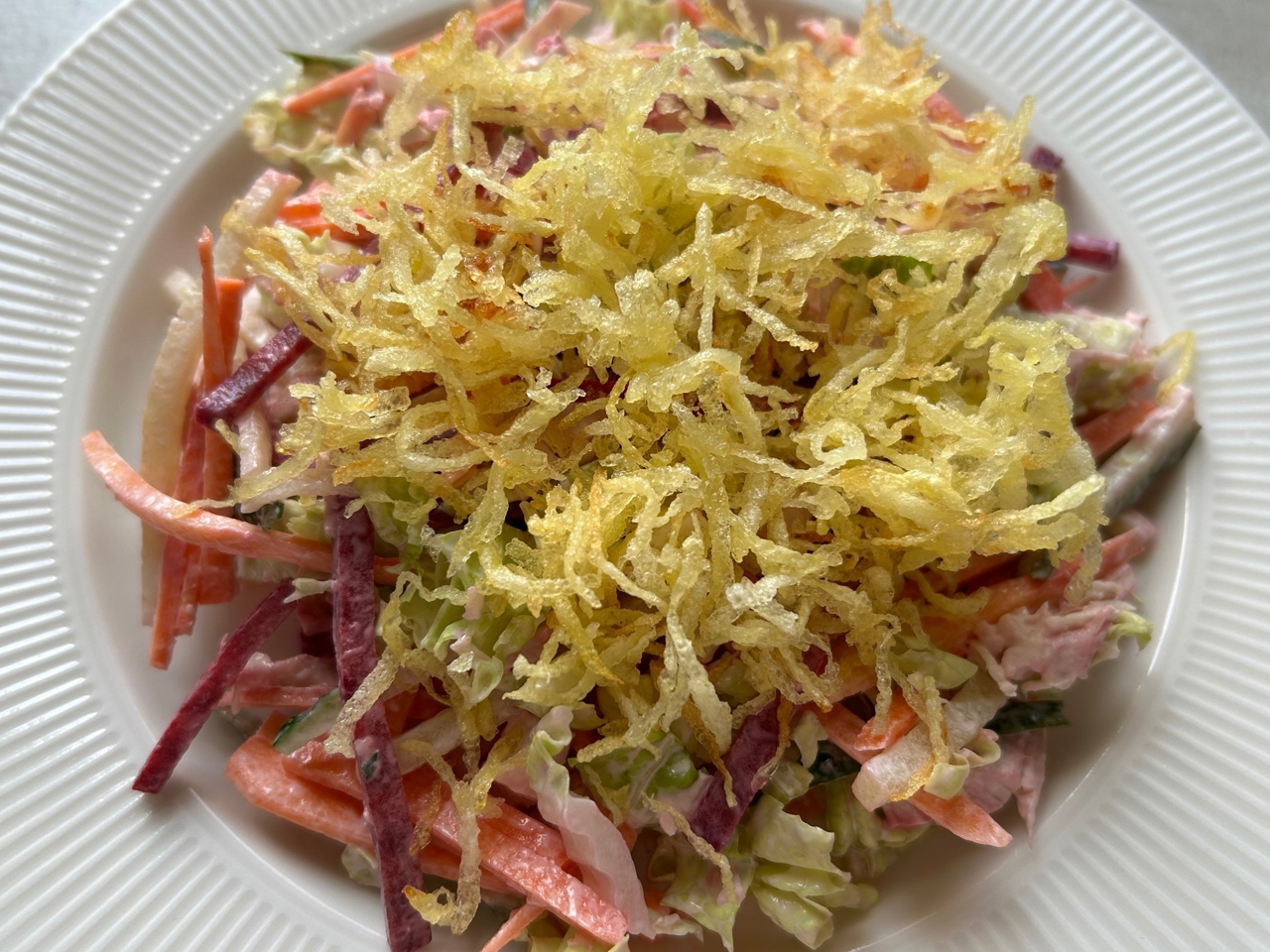 Vegetable Salad with Chicken and French Fries