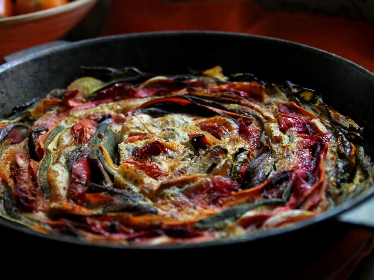 Vegetable Casserole with Eggplants, Bell Peppers, Beets, and Tomatoes
