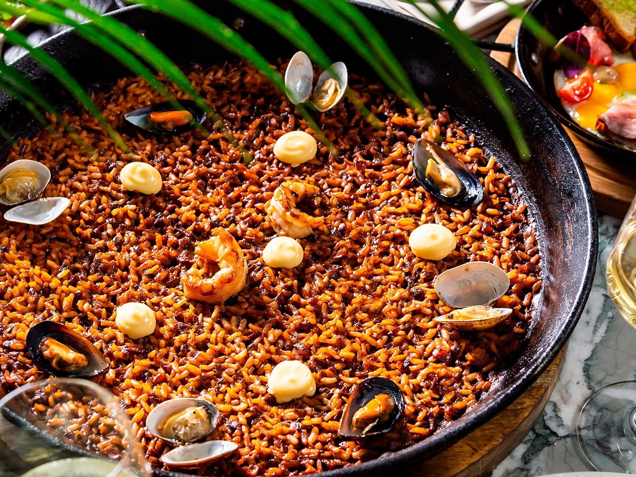 Paella with Mussels, Shrimp, and Clams