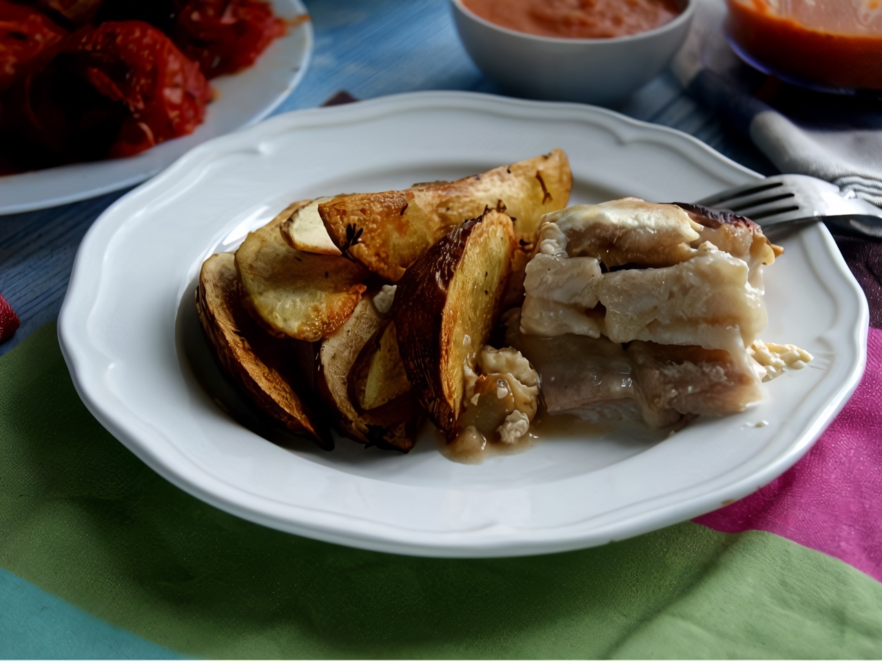 Пангасиус запеченный с яблоками и корицей в сливках