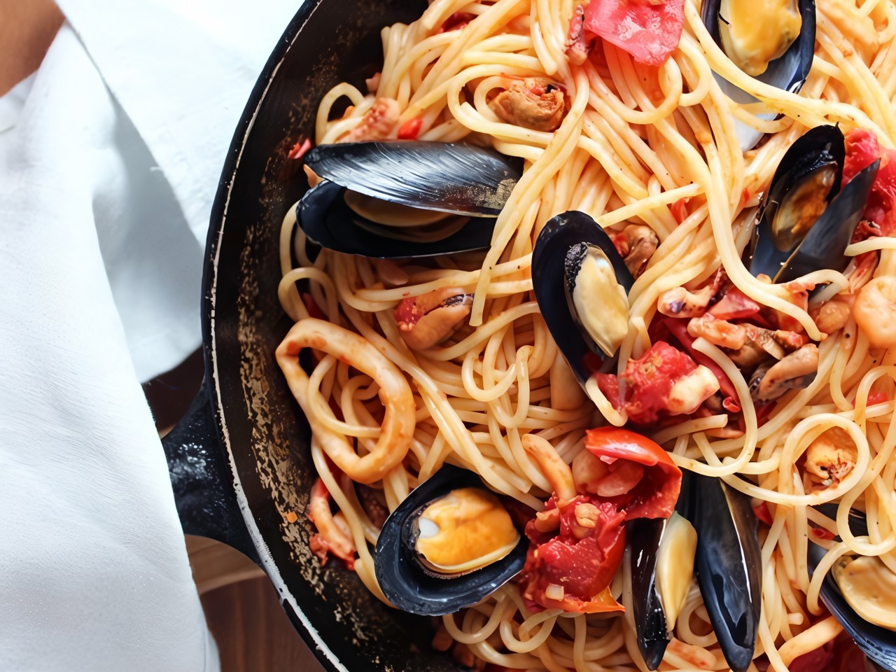 Pasta with Seafood and Red Pepper