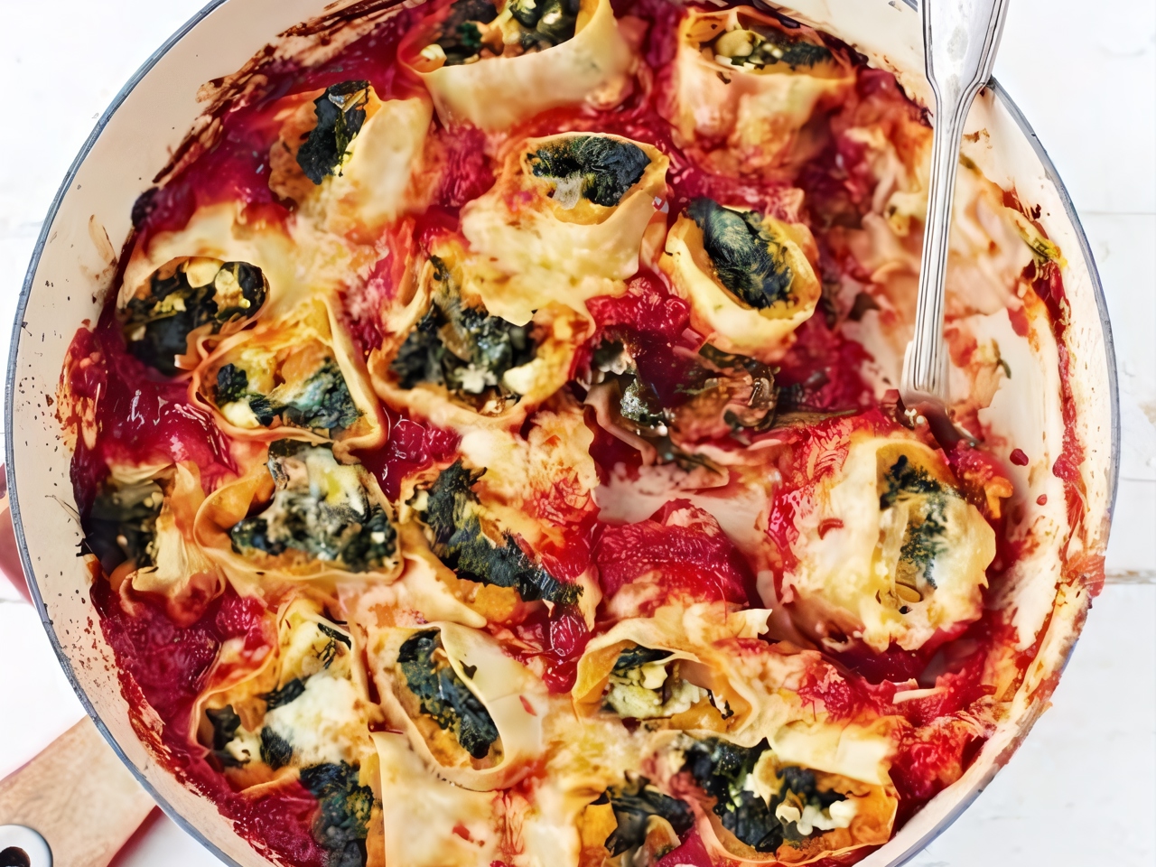 Pasta with Pumpkin, Spinach, and Feta (Rotolo)