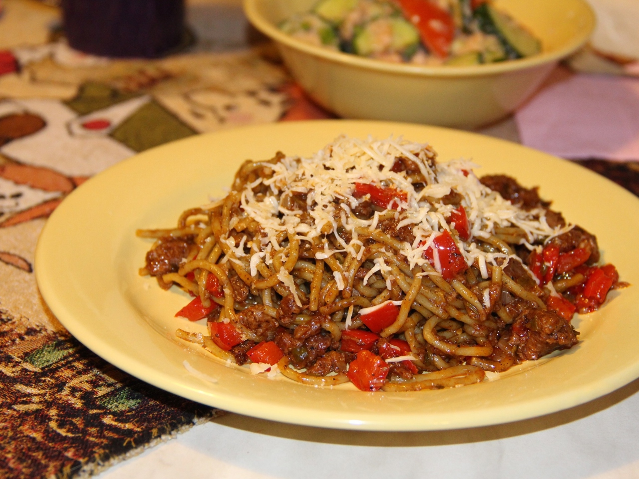 Pasta with Canned Beef and Bell Peppers