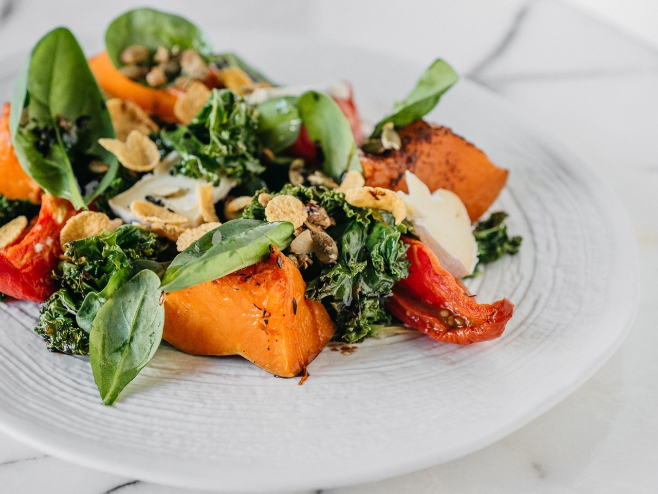 Baked Pumpkin with Kale and Camembert