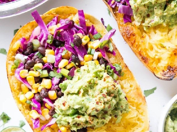 Baked Pumpkin with Black Bean Salad