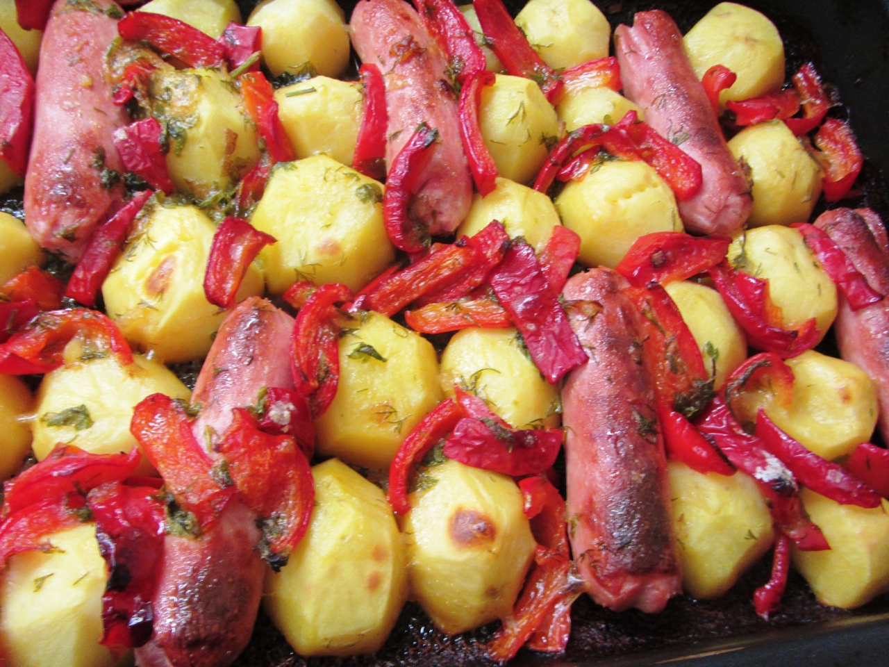 Baked Potatoes with Sausages