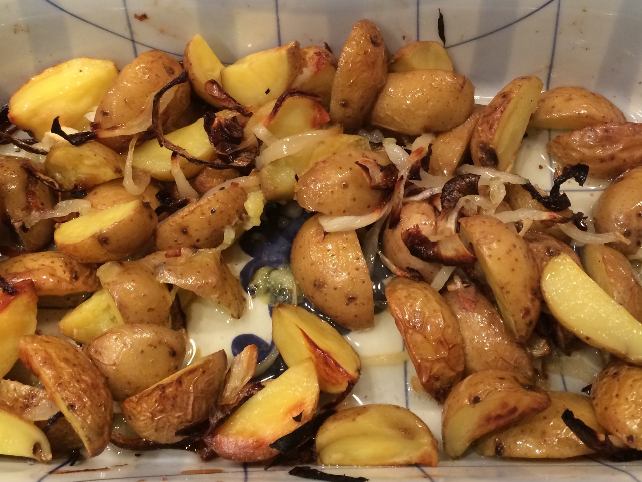 Roasted Young Potatoes with Caramelized Onions and Truffle Oil