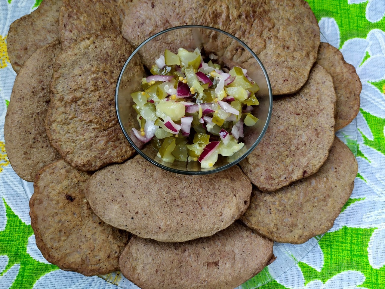 Liver Pancakes with Pickle Salsa