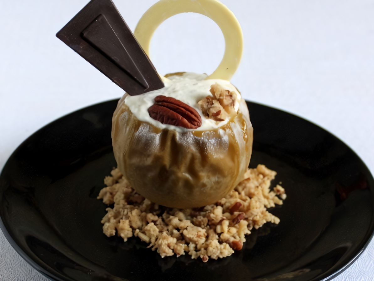 Baked Apple with Blue Cheese Cream and Pecan Crumble