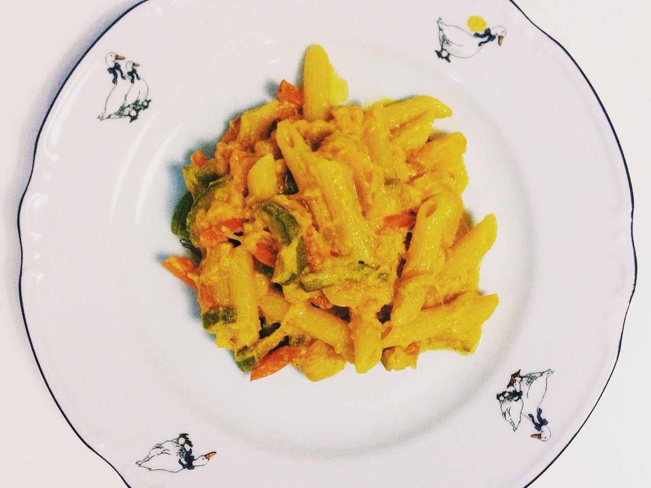 Penne with Pumpkin, Vegetables, and Shrimp