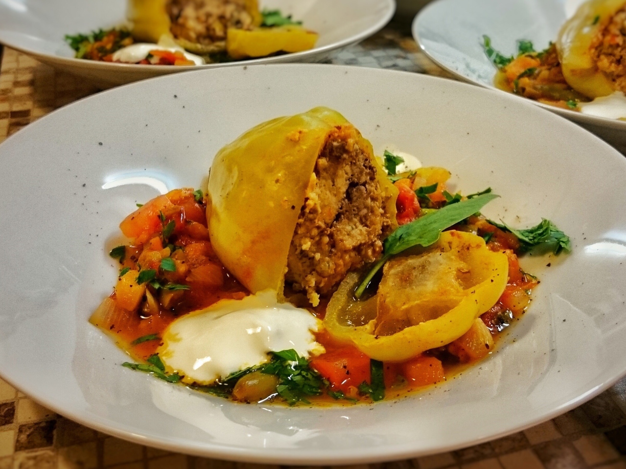Stuffed Peppers with Turkey Liver and Meat with Vegetable Salsa