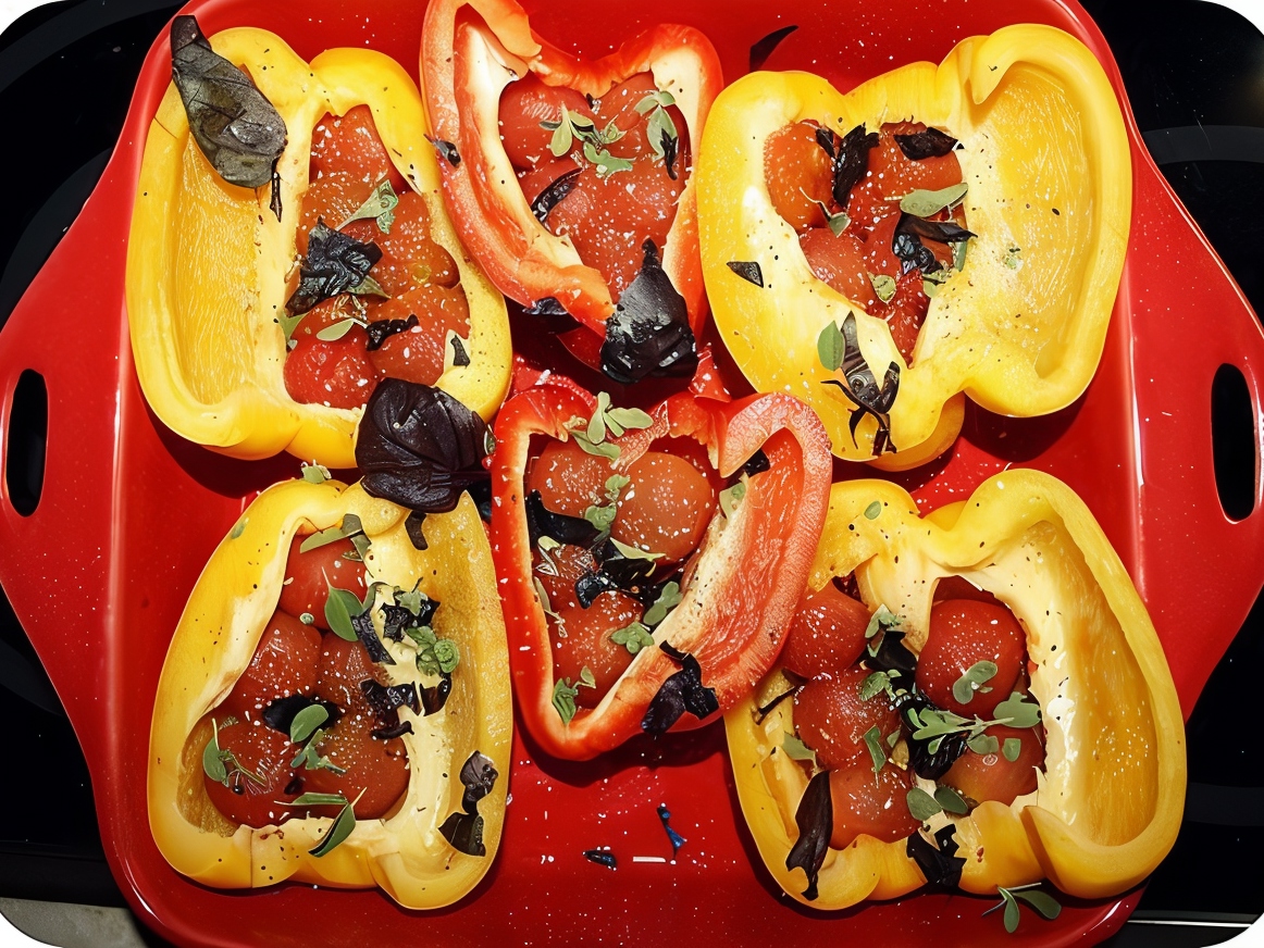 Baked Peppers with Cherry Tomatoes, Basil, and Marjoram