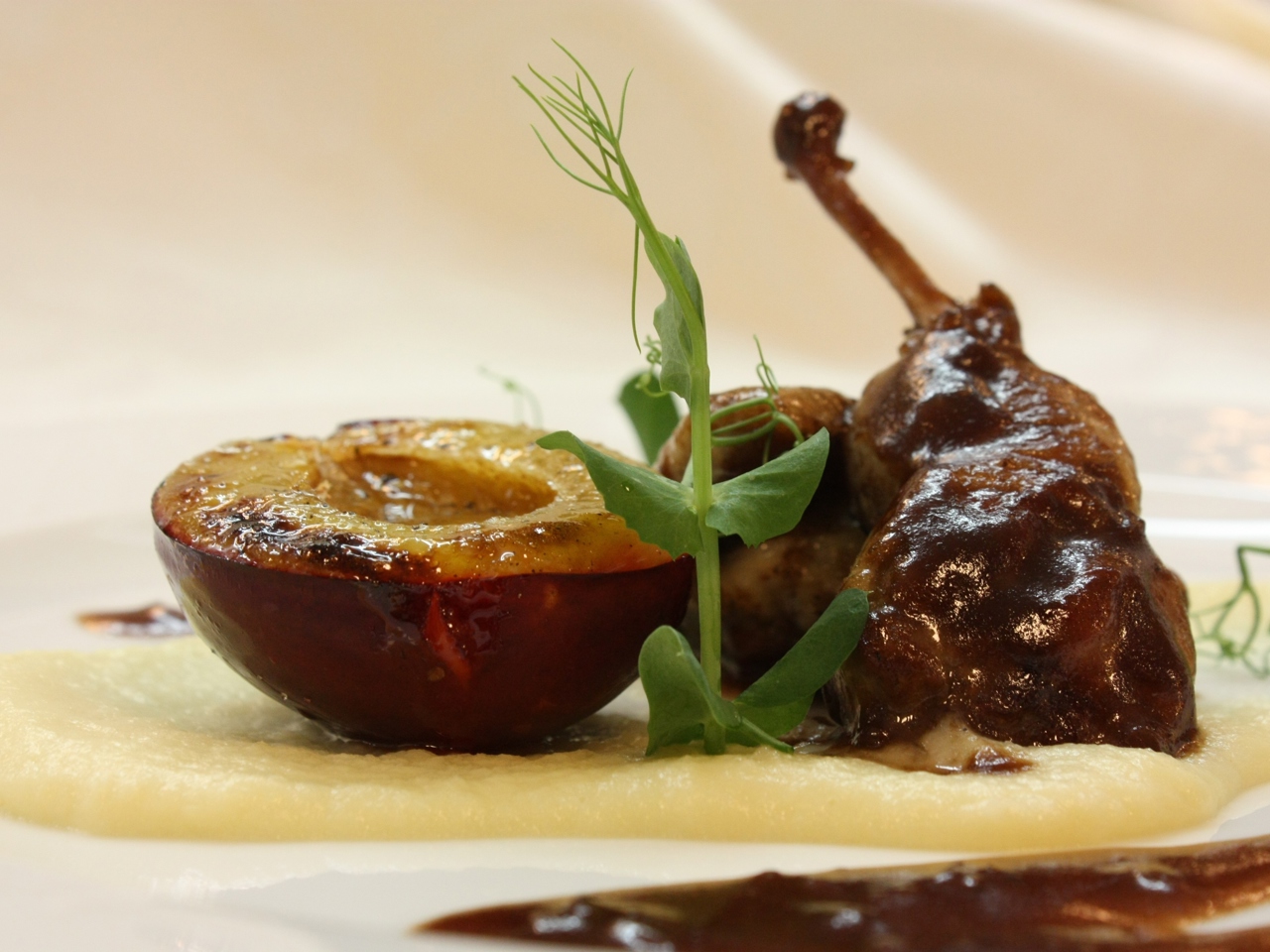 Baked Quail with Plum Sauce and Parsnip Cream