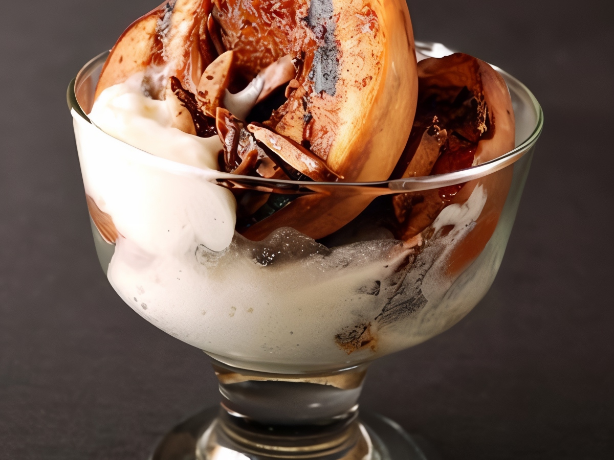 Grilled Peaches in Dark Rum with Caramel Ice Cream