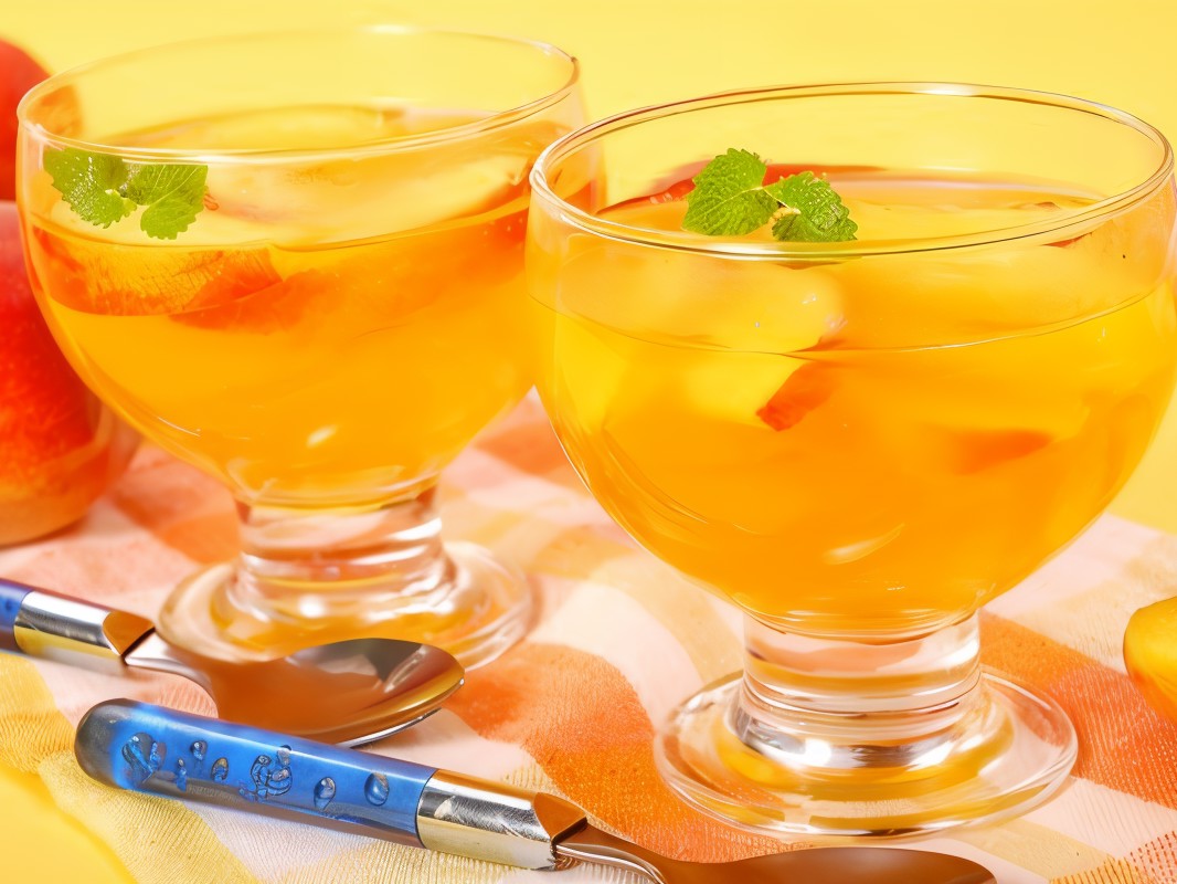 Peaches in Champagne and Basil Jelly