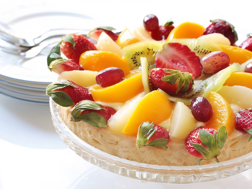 Sandy Cake with Mango and Strawberry