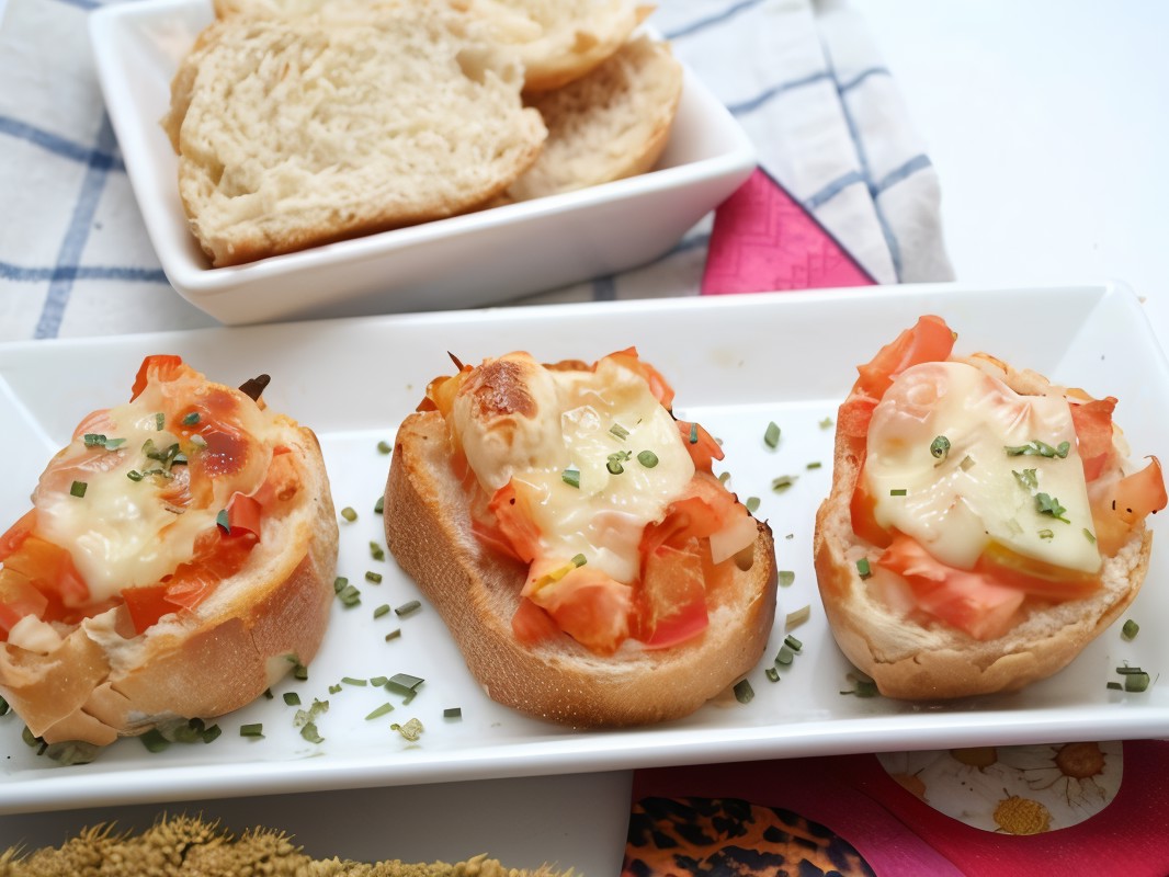 Baguette Pizza with Ham, Olives, and Colorful Peppers