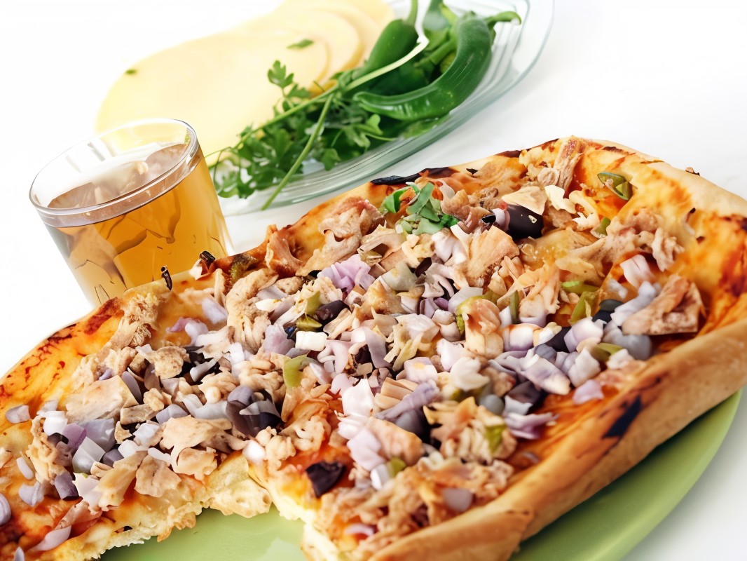 Pizza with Fried Pike and Smoked Smelt