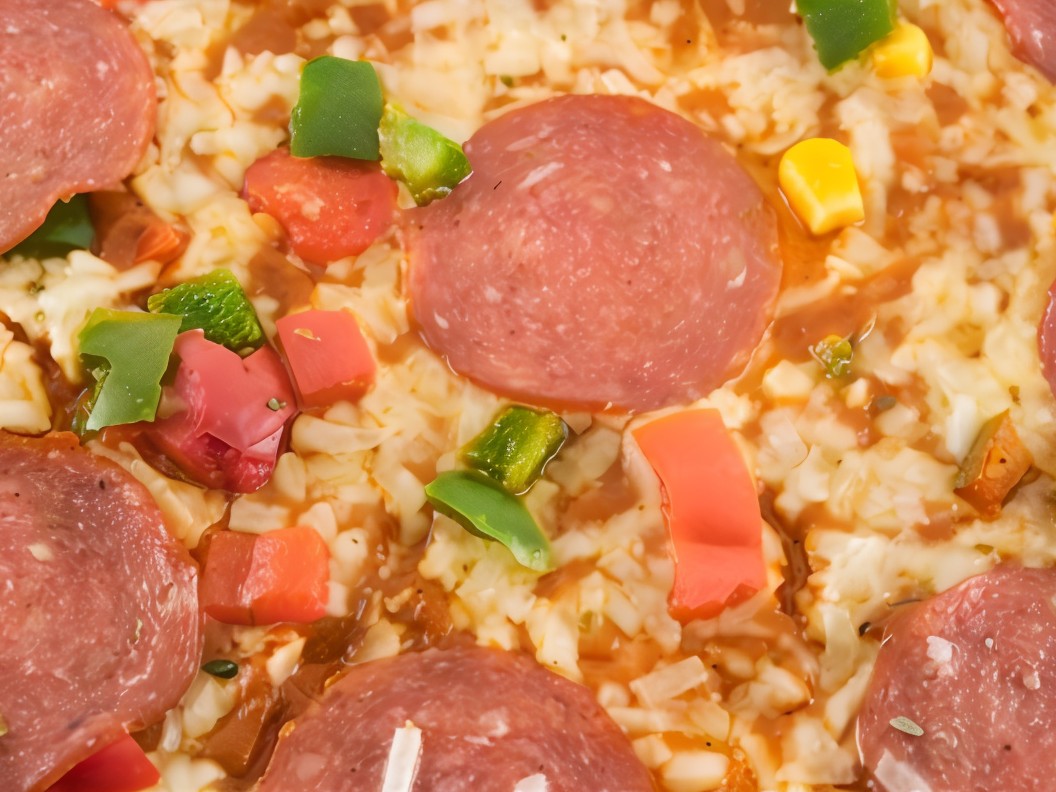Mixed Pizza with Herring, Smoked Sausage, and Mushrooms