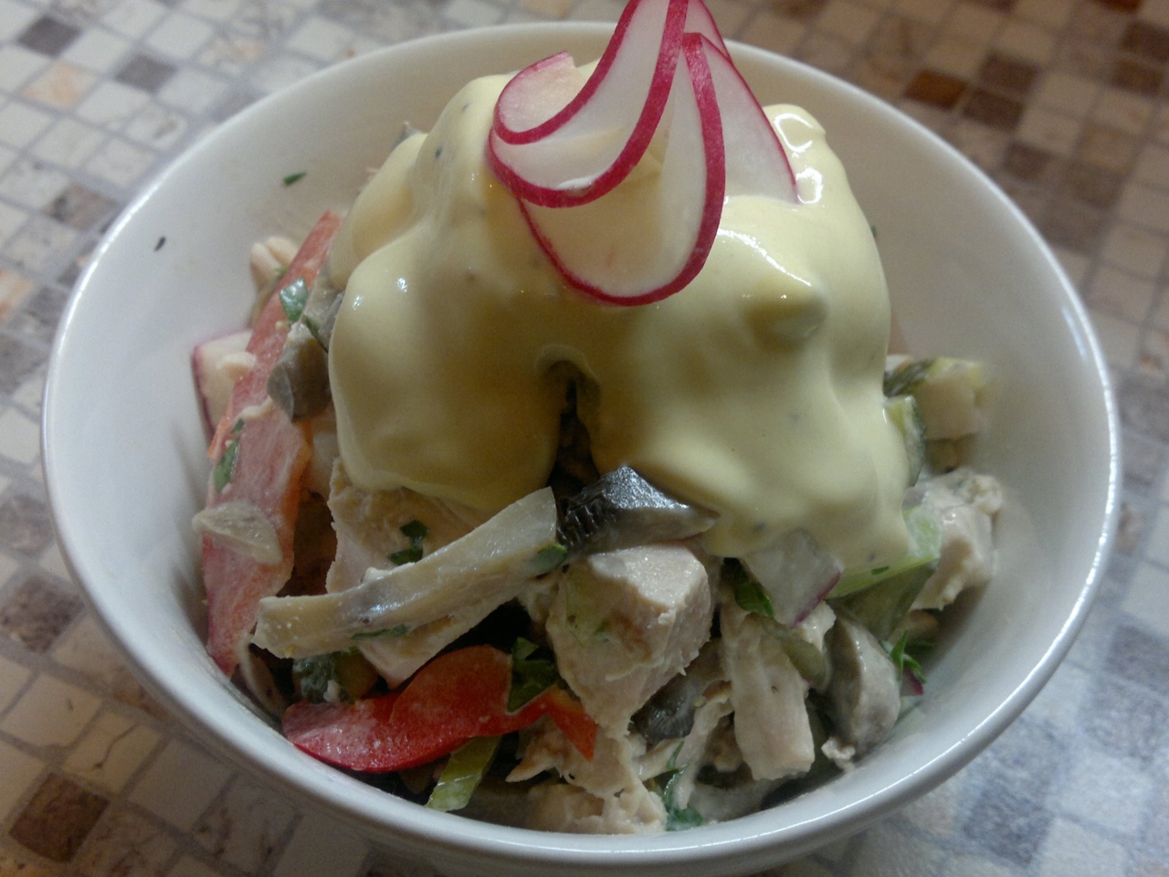 Spicy Chicken, Mushroom, and Radish Salad