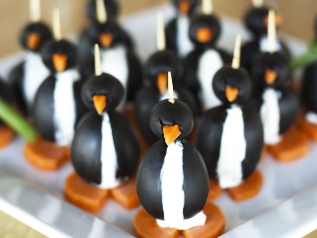 Penguins Made of Olives Stuffed with Cream Cheese