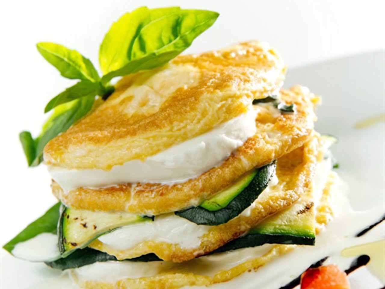 Omelet and Mozzarella Pyramid
