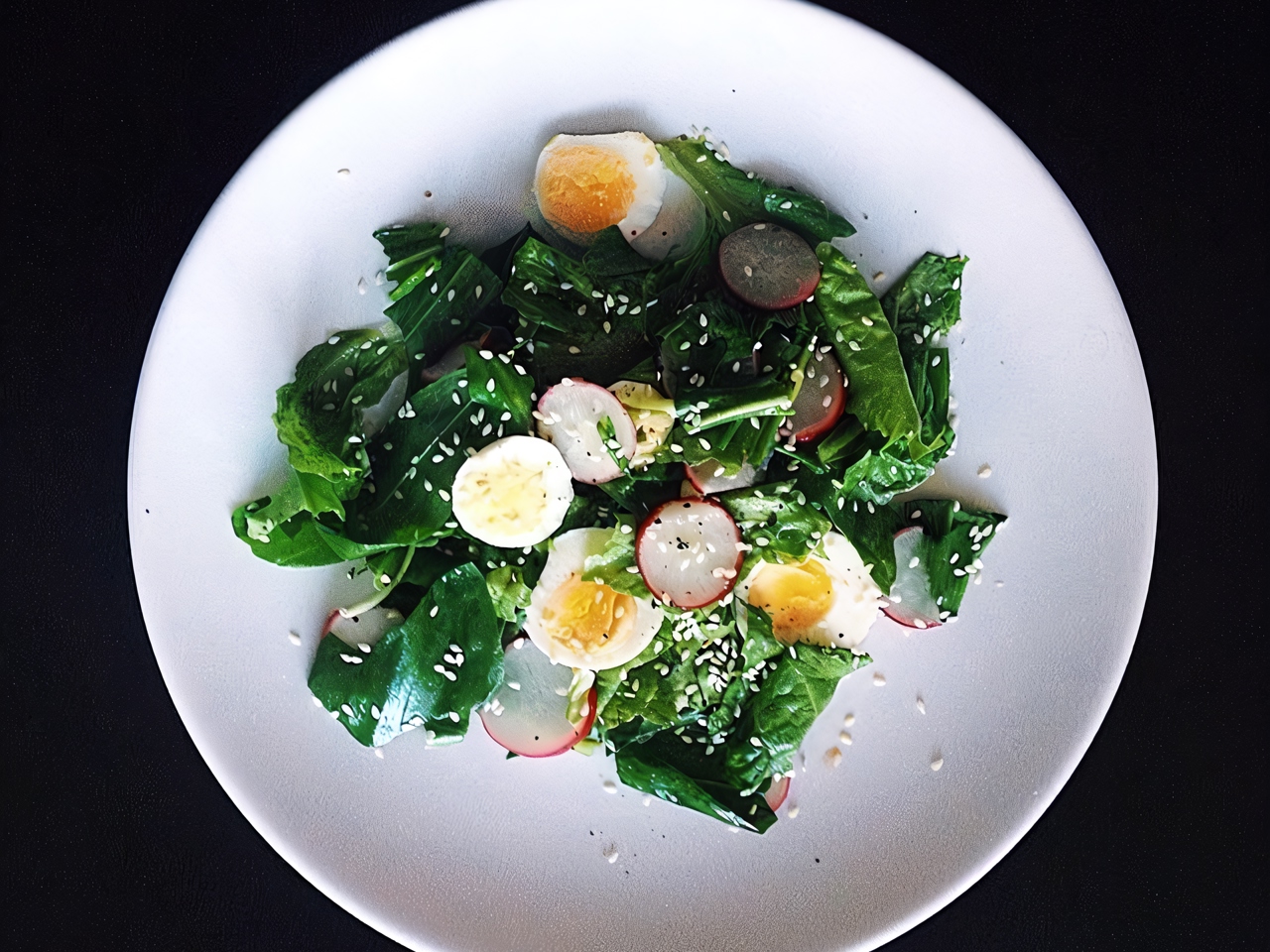 Healthy Salad with Wild Garlic, Egg, and Radish