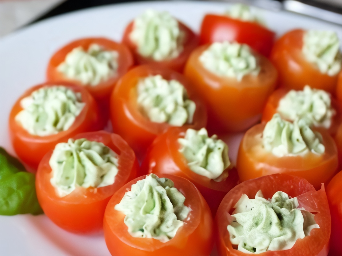 Cherry Tomatoes Stuffed with Cream Cheese and Basil