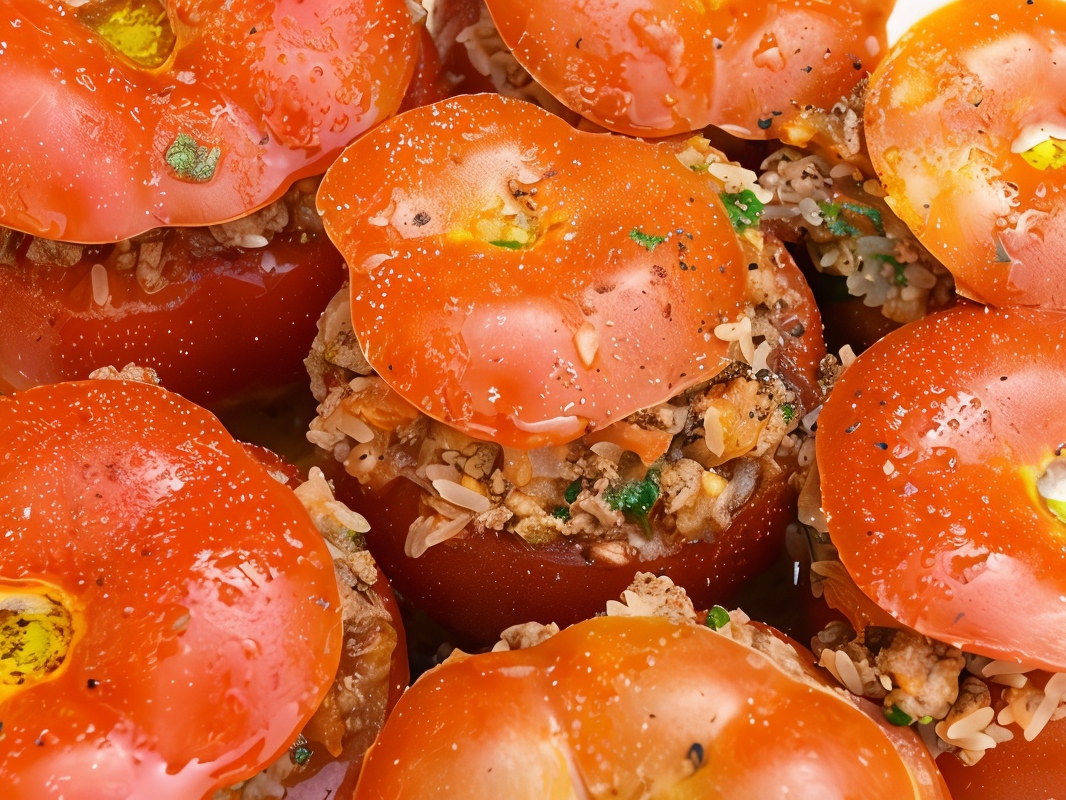 Tomatoes Stuffed with Lamb, Pine Nuts, and Mint