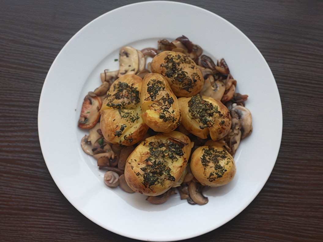 Smashed Young Potatoes with Herbs and Garlic