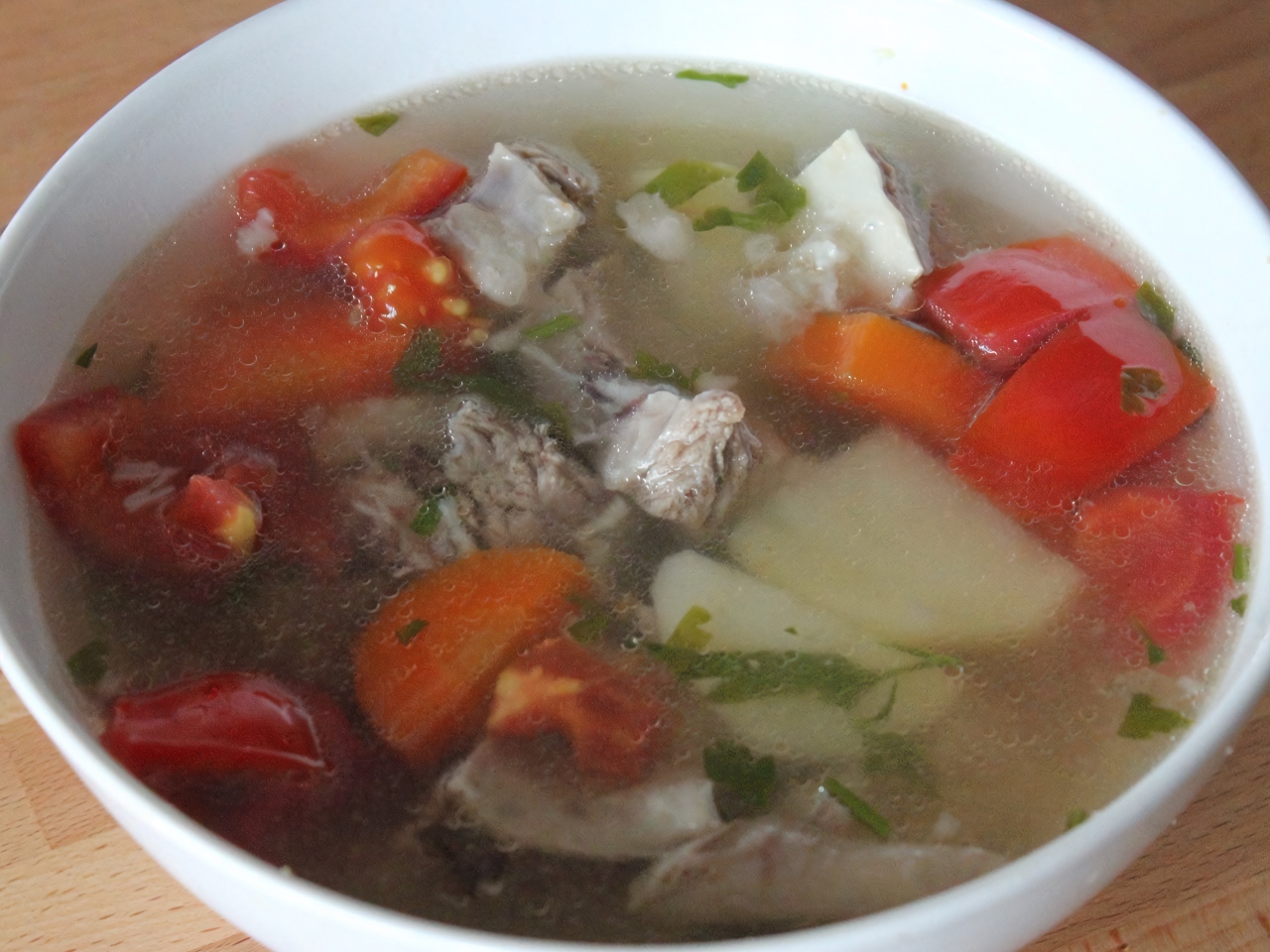 Simple Meat Soup with Tomato and Garlic Seasoning