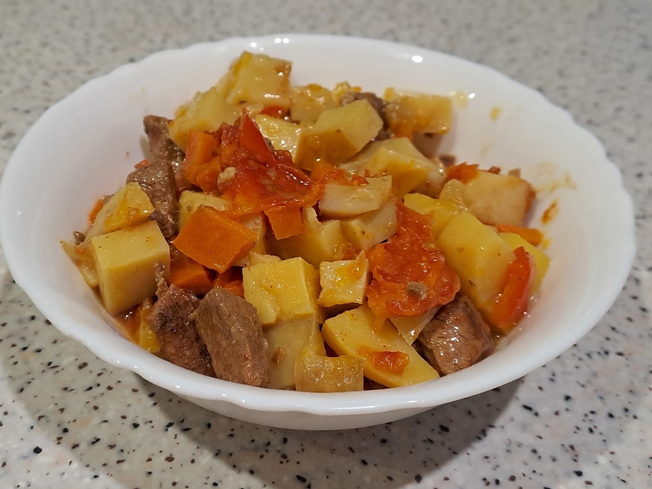 Vegetable Stew with Beef and Smoked Bacon in the Oven